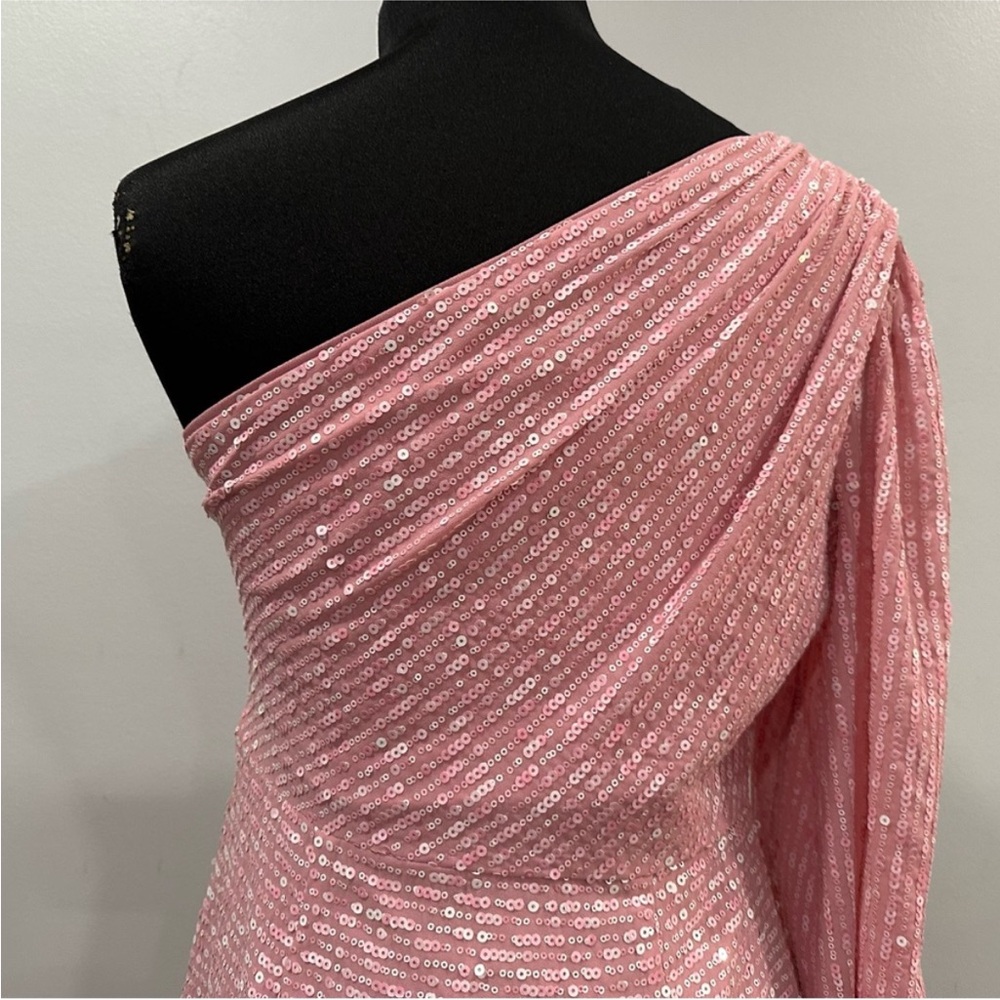 One-Shoulder Pink Sequin Mini Dress - Picture 6 of 8